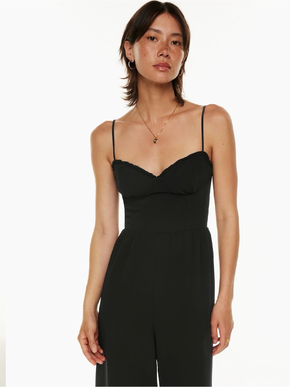 NWT Aritzia Wilfred Fable Jumpsuit Black Wide Leg Ruffle Bustier Size 4 - Picture 2 of 9